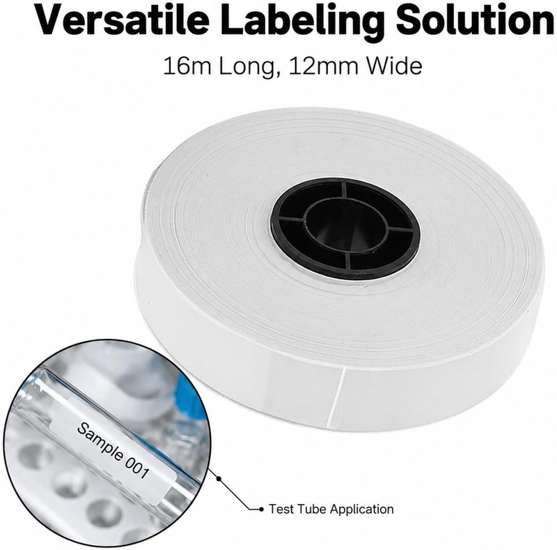 Label Maker Tape Replacement, Waterproof Clear Printing, 16m Long 12mm Wide - Durable PET Material, Scratch, Ideal for Cable and Switch Identification (White) - Image 2
