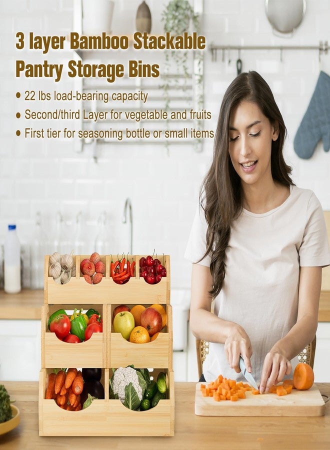 MTGSTOCL Upgraded 3 Tier Bamboo Pantry Storage Bins - Stackable Potato and Onion Storage Bin, Storage Baskets Airflow Vent Vegetable and Fruit Organizer with Handle, for Kitchen, Livingroom,Bathroom - Image 5
