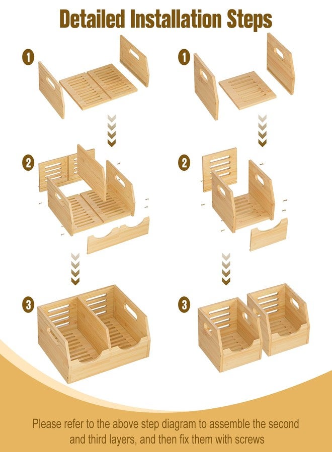 MTGSTOCL Upgraded 3 Tier Bamboo Pantry Storage Bins - Stackable Potato and Onion Storage Bin, Storage Baskets Airflow Vent Vegetable and Fruit Organizer with Handle, for Kitchen, Livingroom,Bathroom - Image 3