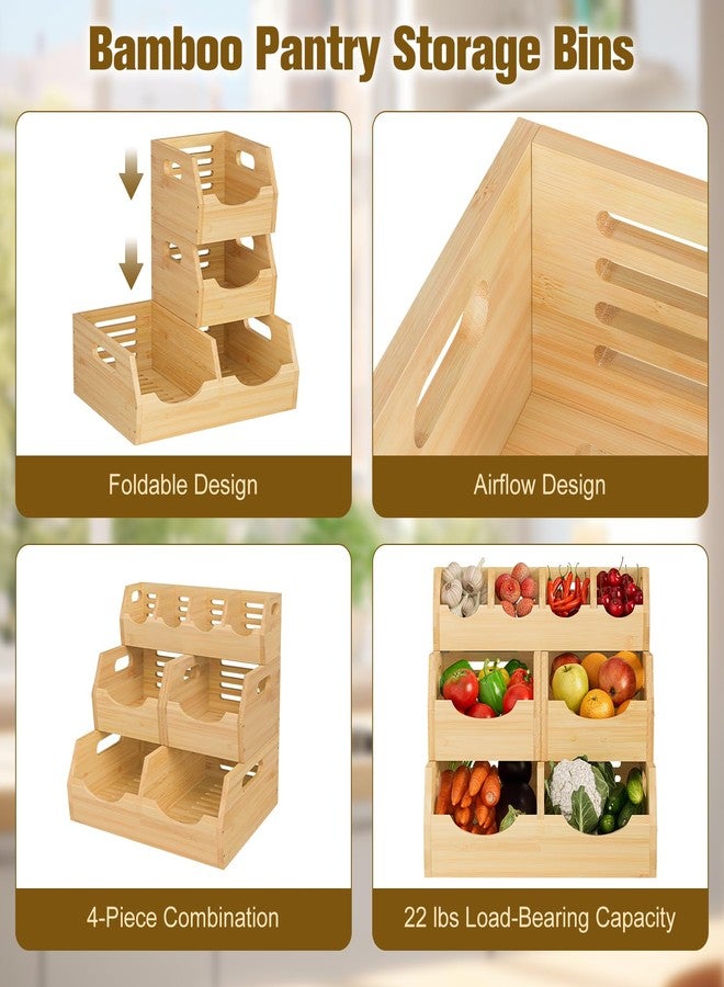 MTGSTOCL Upgraded 3 Tier Bamboo Pantry Storage Bins - Stackable Potato and Onion Storage Bin, Storage Baskets Airflow Vent Vegetable and Fruit Organizer with Handle, for Kitchen, Livingroom,Bathroom - Image 4