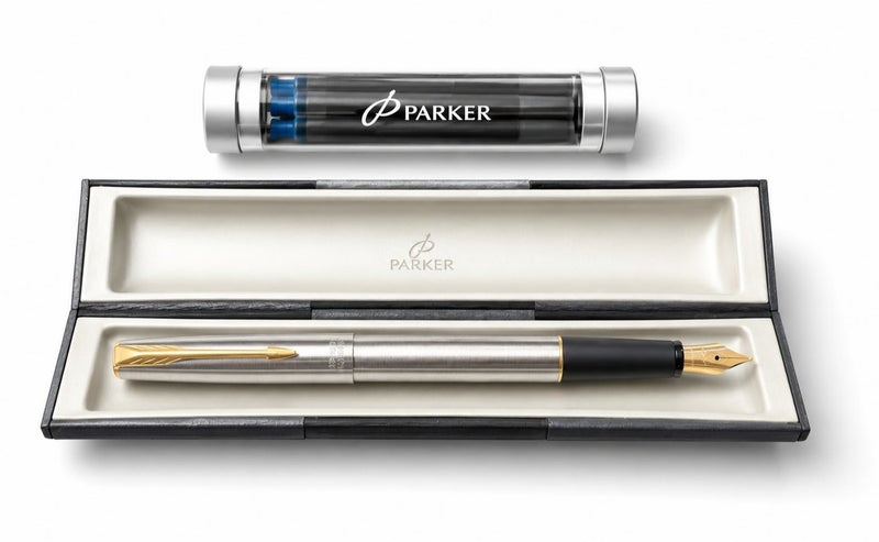 Parker Frontier metal pen with gold grip, Fountain Pen + 5 free cartridges + gift box-Made in UK - Image 4