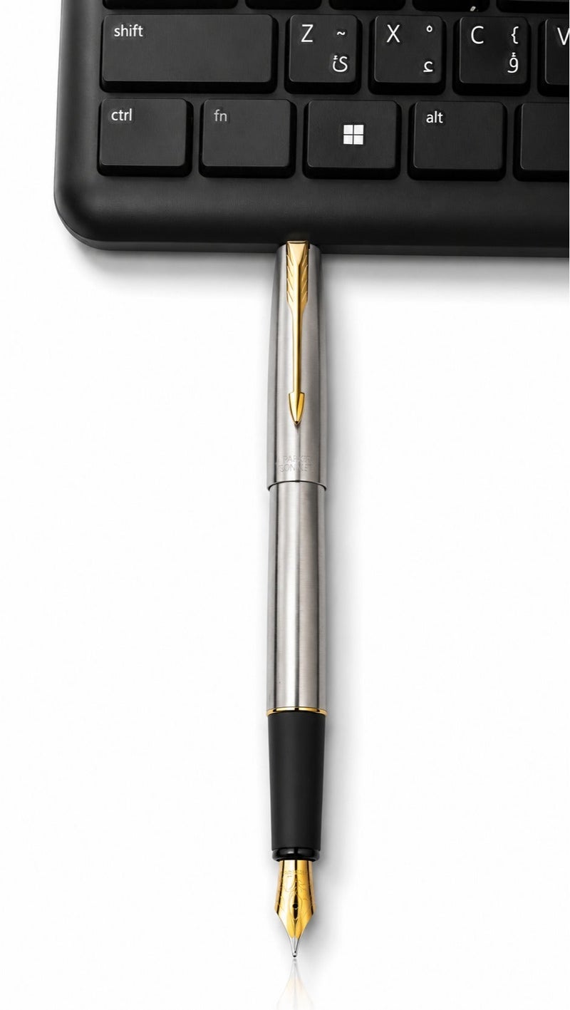 Parker Frontier metal pen with gold grip, Fountain Pen + 5 free cartridges + gift box-Made in UK - Image 2