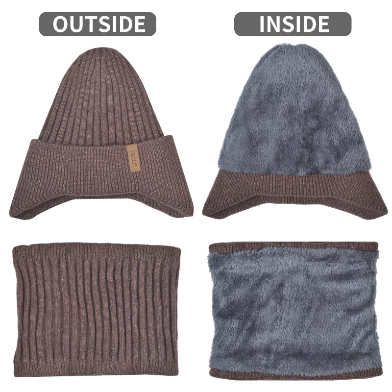 FENELY Men Beanie Hat Scarf Touchscreen Gloves Set Winter Warm Knit Fleece Lined Thick Thermal Neck Warmer Coffee Brown Cap with Earflap for Cold Weather Outdoor - Image 5