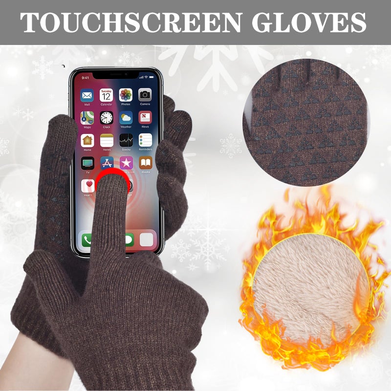 FENELY Men Beanie Hat Scarf Touchscreen Gloves Set Winter Warm Knit Fleece Lined Thick Thermal Neck Warmer Coffee Brown Cap with Earflap for Cold Weather Outdoor - Image 4