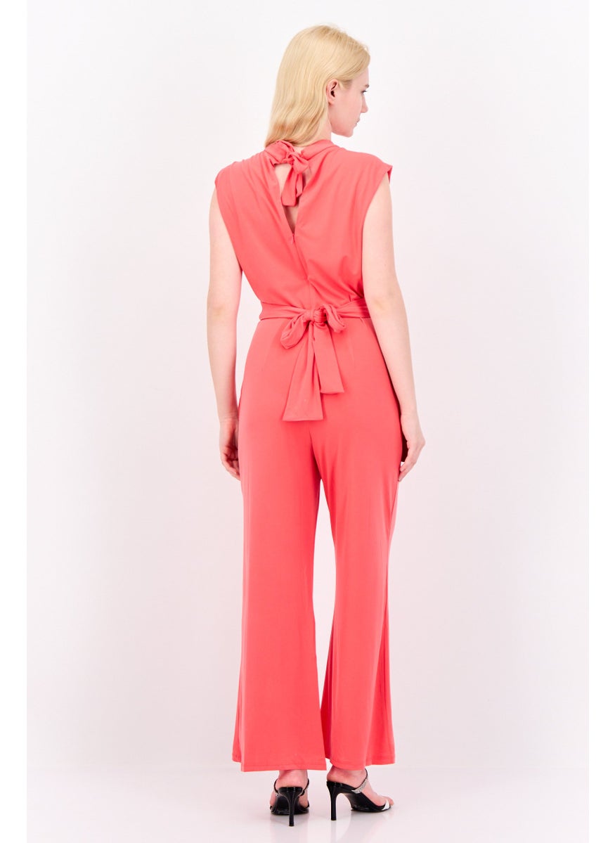 Donna Morgan Women Plain Sleeveless Belt Detail Jumpsuit, Paradise Pink  - Image 4