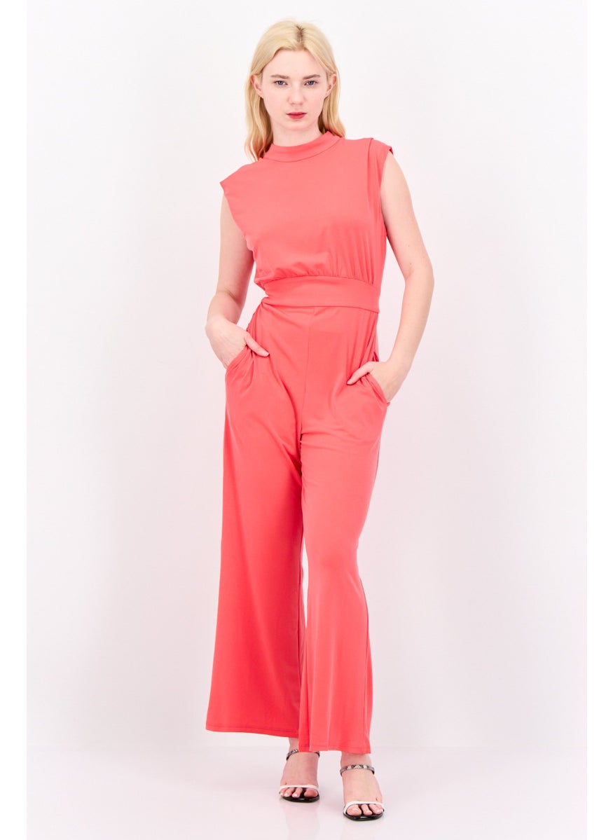Donna Morgan Women Plain Sleeveless Belt Detail Jumpsuit, Paradise Pink  - Image 1