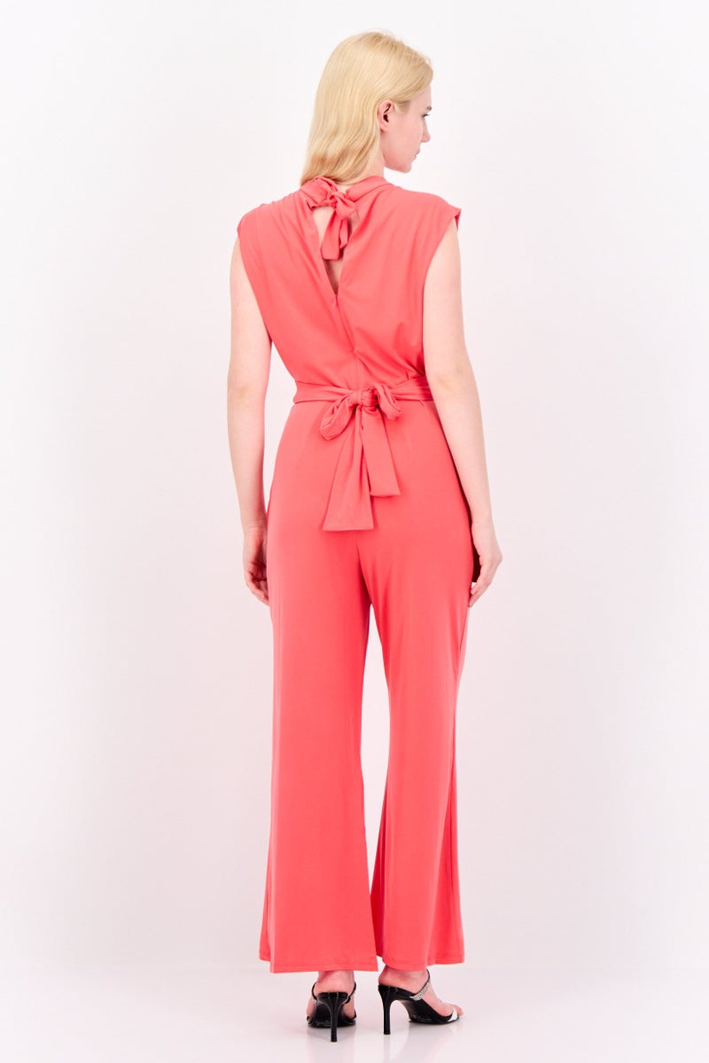 Donna Morgan Women Plain Sleeveless Belt Detail Jumpsuit, Paradise Pink - Image 4