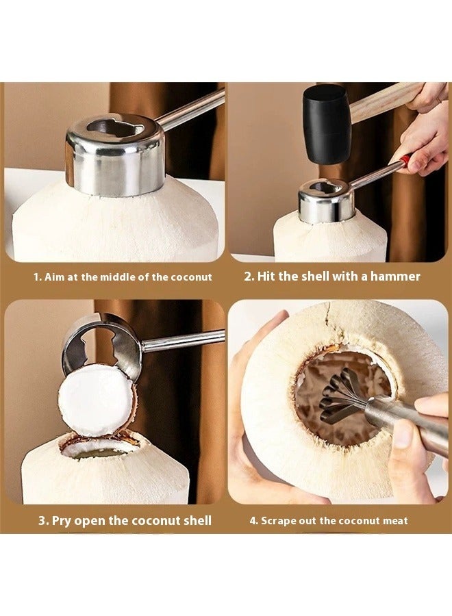 Coconut Opener Tools Set, Food Grade Stainless Steel,Coconut Breaker Kit, Perfect for Fresh Coconut Water & Meat Extraction  - Image 4