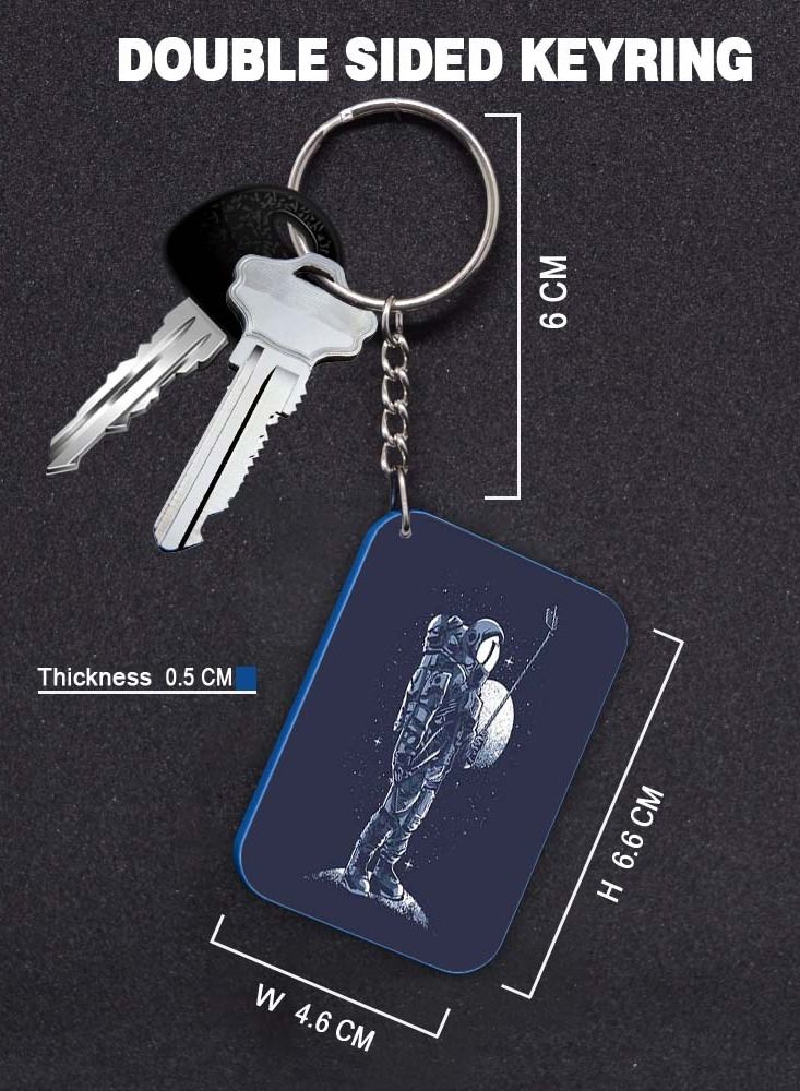 Service Zone Keychain Small Gift To Love One Rectangle Shape With Double Side Print Space Man 