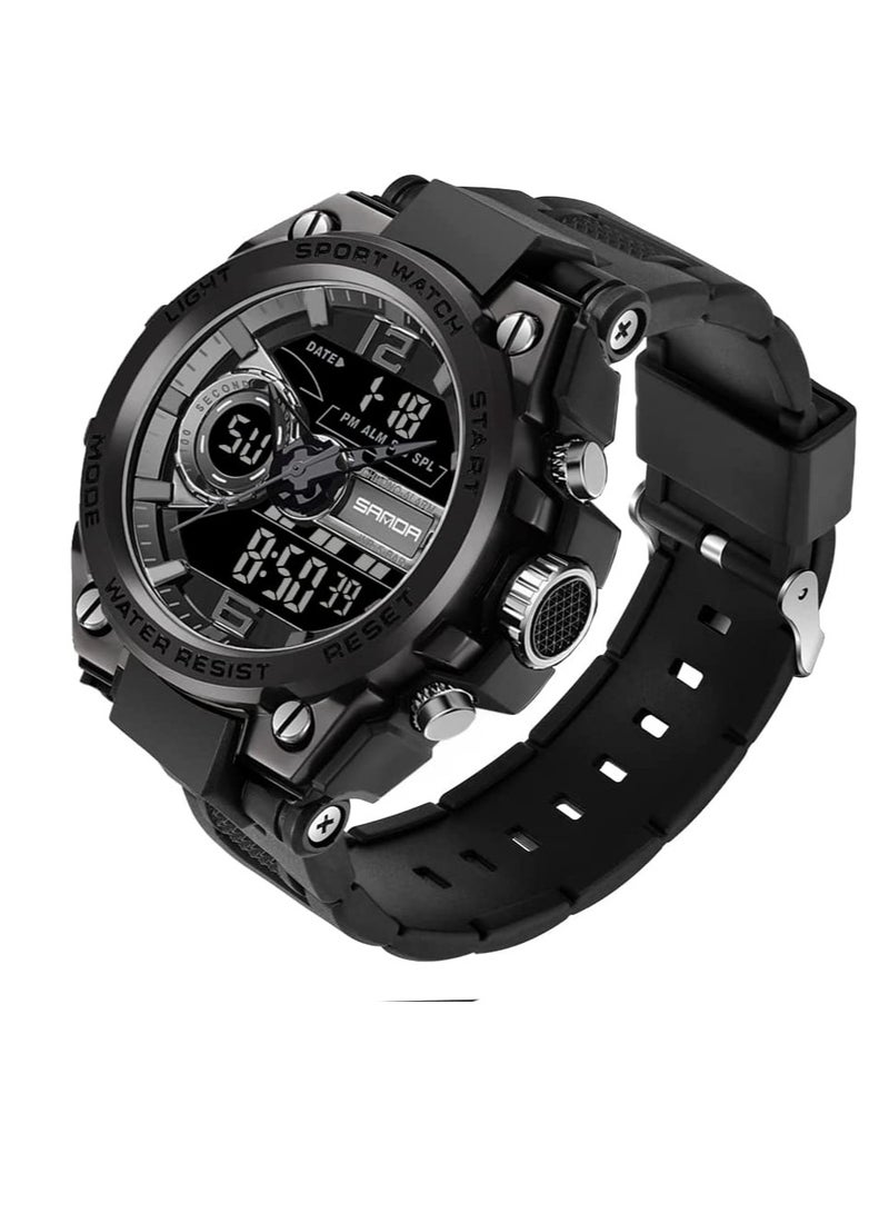 SYOSI ساعات رجالية رياضية خارجية مقاومة للماء ساعة عسكرية متعددة الوظائف تكتيكية منبه LED ساعة توقيت - Image 1