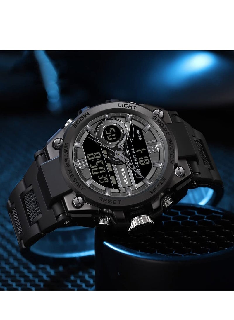 SYOSI ساعات رجالية رياضية خارجية مقاومة للماء ساعة عسكرية متعددة الوظائف تكتيكية منبه LED ساعة توقيت - Image 5