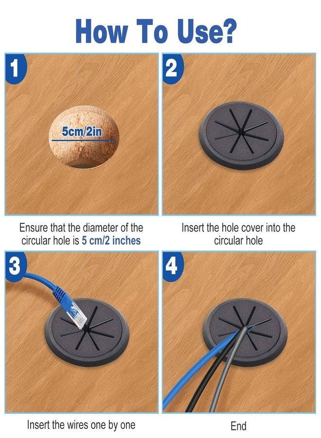 Preptep 6 PCS Desk Grommet 2 Inch/50mm Flexible Silicone Cable Cord Grommet Eight-petaled Hole Covers for Cords Desk Hole Grommet for Managing and Hiding Cable Cord - Image 5