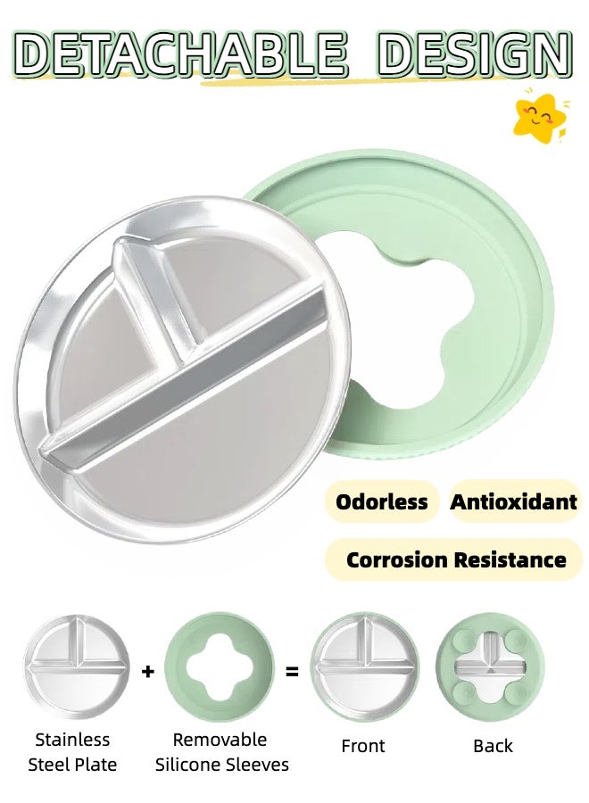 LUMOZ Premium 304 Stainless Steel Toddler Divided Suction Plate – 3-Division Self-Feeding Plate for Kids, Non-Slip, Dishwasher Safe - Image 3
