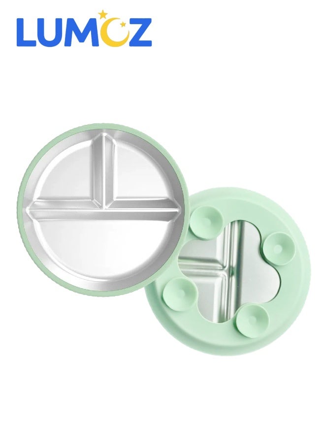 LUMOZ Premium 304 Stainless Steel Toddler Divided Suction Plate – 3-Division Self-Feeding Plate for Kids, Non-Slip, Dishwasher Safe - Image 1