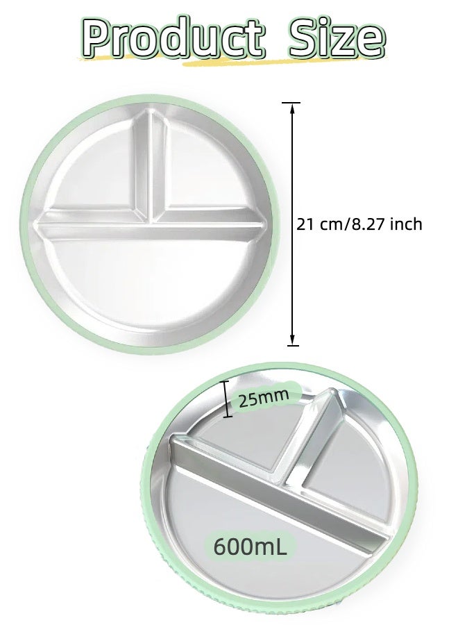 LUMOZ Premium 304 Stainless Steel Toddler Divided Suction Plate – 3-Division Self-Feeding Plate for Kids, Non-Slip, Dishwasher Safe - Image 2