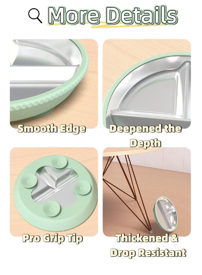 LUMOZ Premium 304 Stainless Steel Toddler Divided Suction Plate – 3-Division Self-Feeding Plate for Kids, Non-Slip, Dishwasher Safe - Image 4