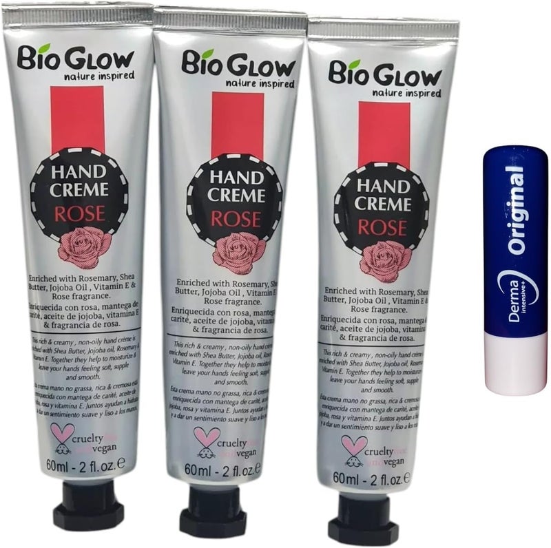 Nature Inspired Bio glow Rose with Rosemary Hand CreamCruelty Free vegan mini Travel size 3X60ML With Free Original Lip Balm