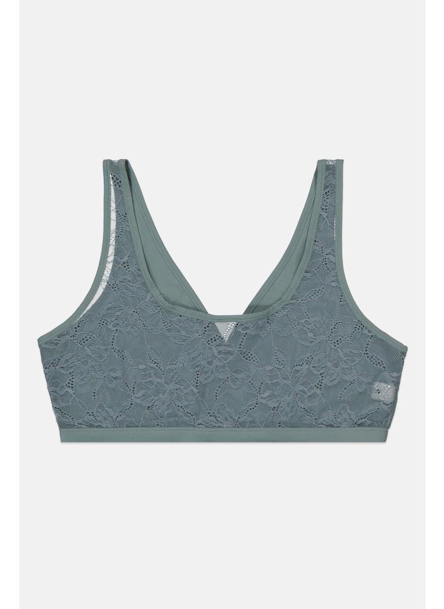 Etam Women Textured Non Padded Bra, Sage Green  - Image 2