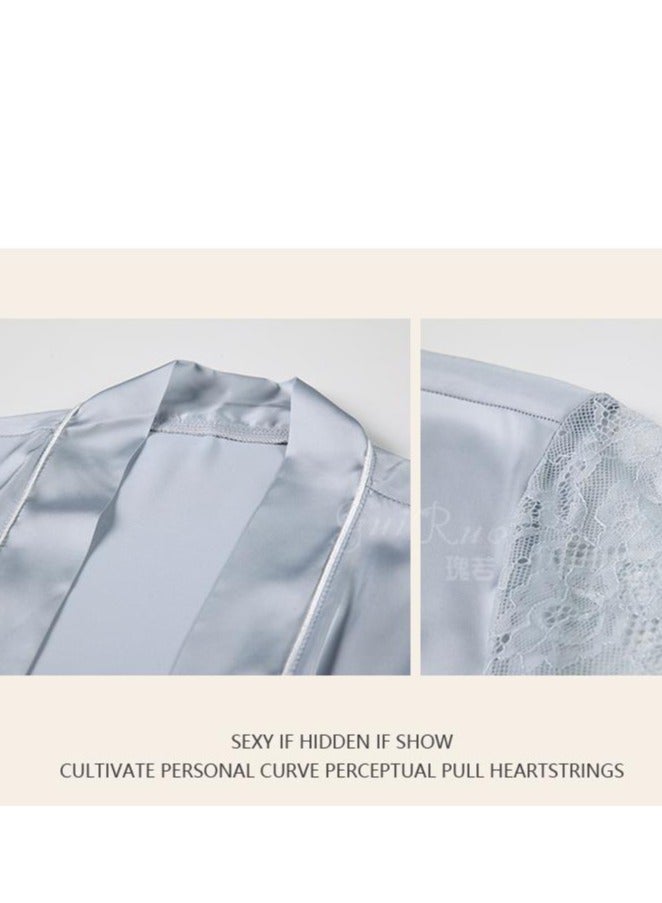 New Satin Lace Chest Cuhion Suspender Nightgown, Women's Lace Up Nightgown, Home Wear Four Piece S - Image 4