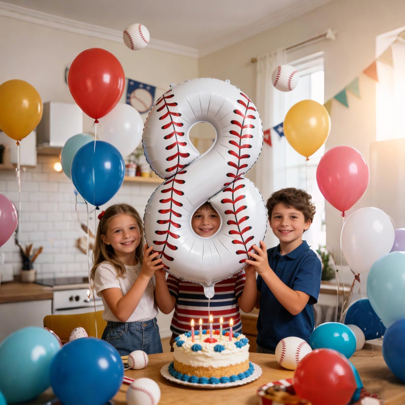Lcoor Baseball Birthday Decor, 40'' Baseball Number 8 Balloon,Sport Themed Balloons Party Decorations (8) - Image 5