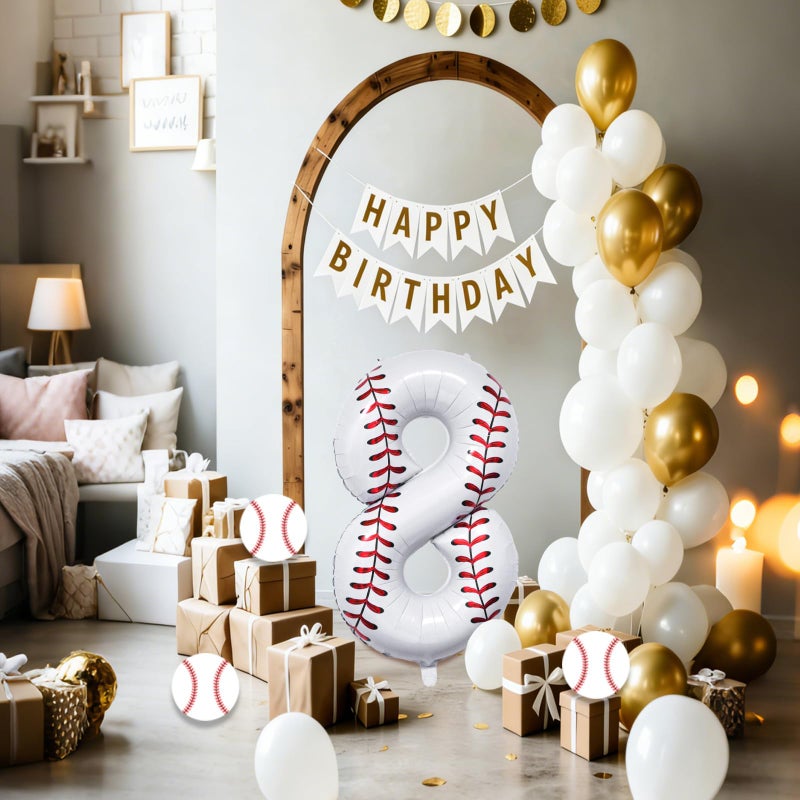 Lcoor Baseball Birthday Decor, 40'' Baseball Number 8 Balloon,Sport Themed Balloons Party Decorations (8) - Image 4