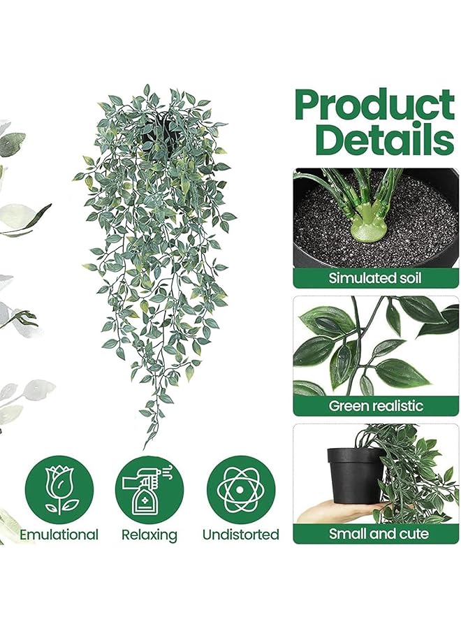 DHB tech 3 Pcs Artificial Hanging Plastic Plants Datura Eucalyptus Snow Pea Vine In Pot Plastic Plants Fake Foliage Pendant Plastic Plant For Office Farmhouse Indoor Outdoor Wedding Home Decoration - Image 3