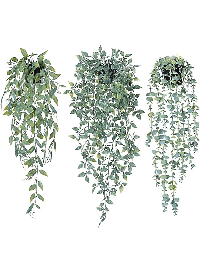 DHB tech 3 Pcs Artificial Hanging Plastic Plants Datura Eucalyptus Snow Pea Vine In Pot Plastic Plants Fake Foliage Pendant Plastic Plant For Office Farmhouse Indoor Outdoor Wedding Home Decoration - Image 1
