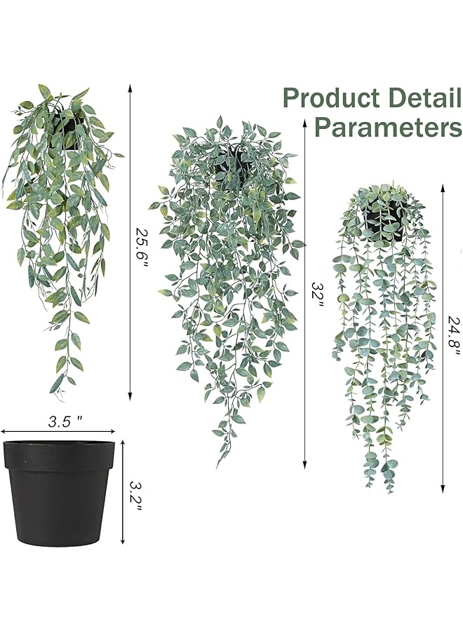 DHB tech 3 Pcs Artificial Hanging Plastic Plants Datura Eucalyptus Snow Pea Vine In Pot Plastic Plants Fake Foliage Pendant Plastic Plant For Office Farmhouse Indoor Outdoor Wedding Home Decoration - Image 2