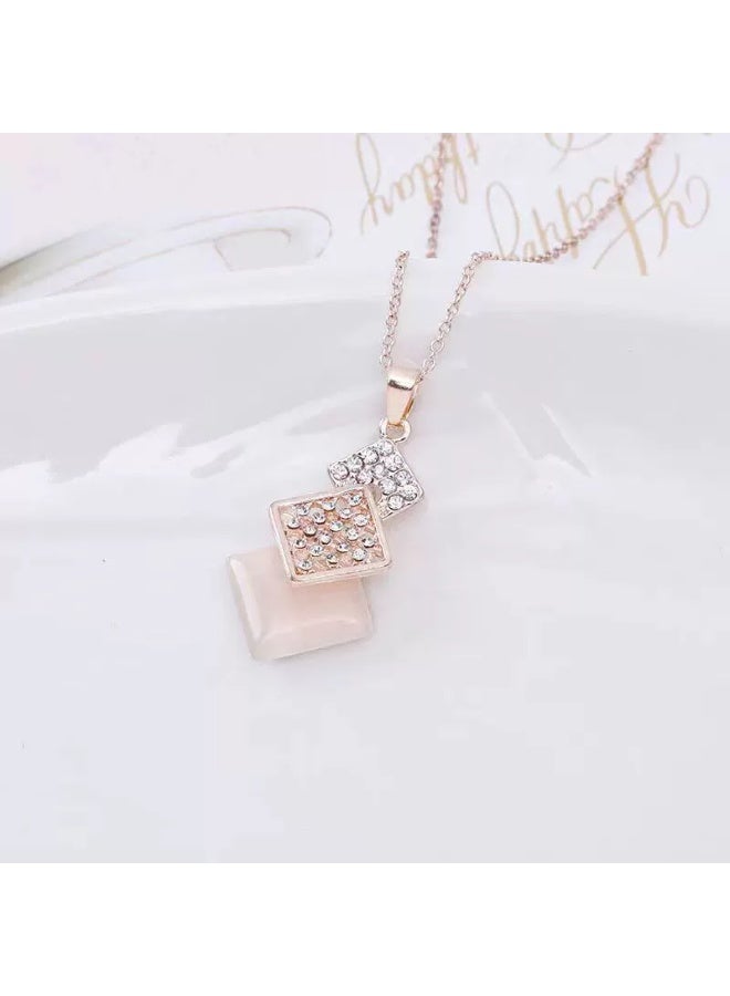 Goolsky Elegant Square Pink Zircon Crystal Necklace and Earrings Set – Modern Jewelry Gift for Her, Formal/Parties - Image 5