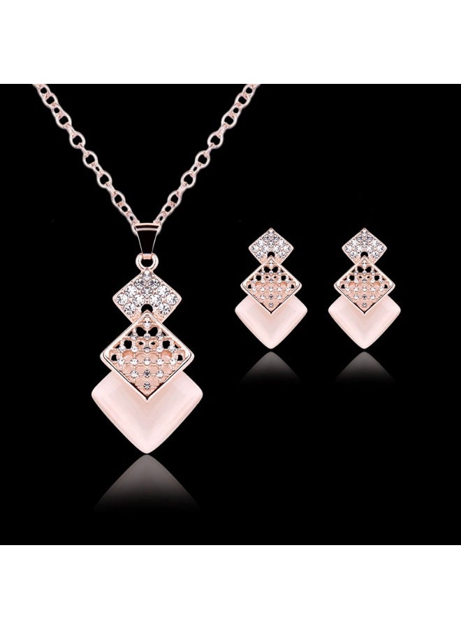 Goolsky Elegant Square Pink Zircon Crystal Necklace and Earrings Set – Modern Jewelry Gift for Her, Formal/Parties - Image 2