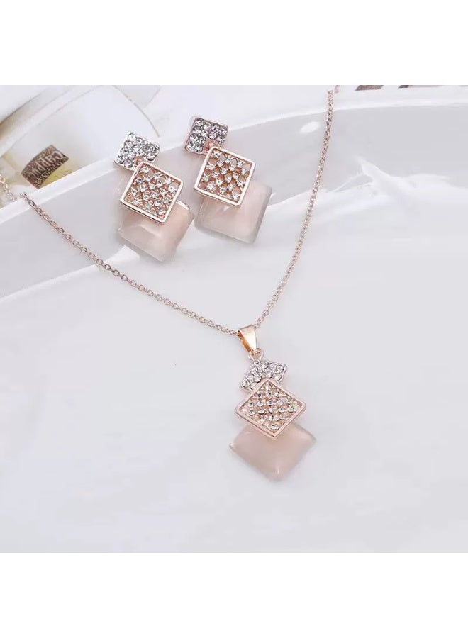 Goolsky Elegant Square Pink Zircon Crystal Necklace and Earrings Set – Modern Jewelry Gift for Her, Formal/Parties - Image 3