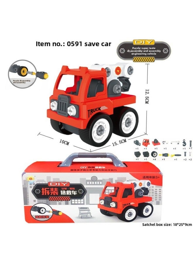 Children's Toys DIY Disassembly Excavator Sanitation Truck Mixer Children Gift Portable Box Toy Set-Specifications:0590 Green Loading And Unloading Truck - Image 3
