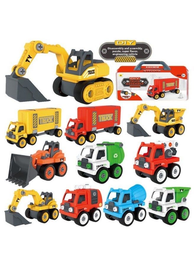 Children's Toys DIY Disassembly Excavator Sanitation Truck Mixer Children Gift Portable Box Toy Set-Specifications:0590 Green Loading And Unloading Truck - Image 2