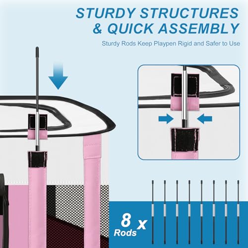 X-ZONE PET XZONE PET Dog Playpen Puppy Cat Play Pen Portable Foldable IndoorOutdoor Tent Crate Cage Portable Pet Crate Small Size Pink 30 - Image 3