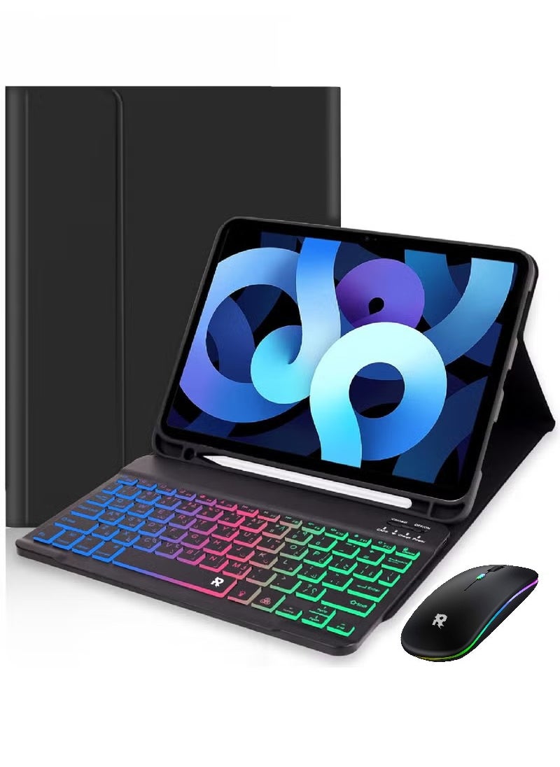 Rock Pow 3in1 Keyboard Mouse Case for iPad Air 11 inch(M3/M2) 2025/2024,iPad Air 5th 10.9 Inch (2022)/Air 4th 10.9 Inch (2020) iPad Pro 11 inch (2022/2021/2020/2018) ,7 Color Rainbow Backlit Detachable Keyboard with Type-C Charging Magnetic Cover, Combo Case for Air 11 inch/10.9inch/Pro 11inch (2018-2023 Version)  - Image 1