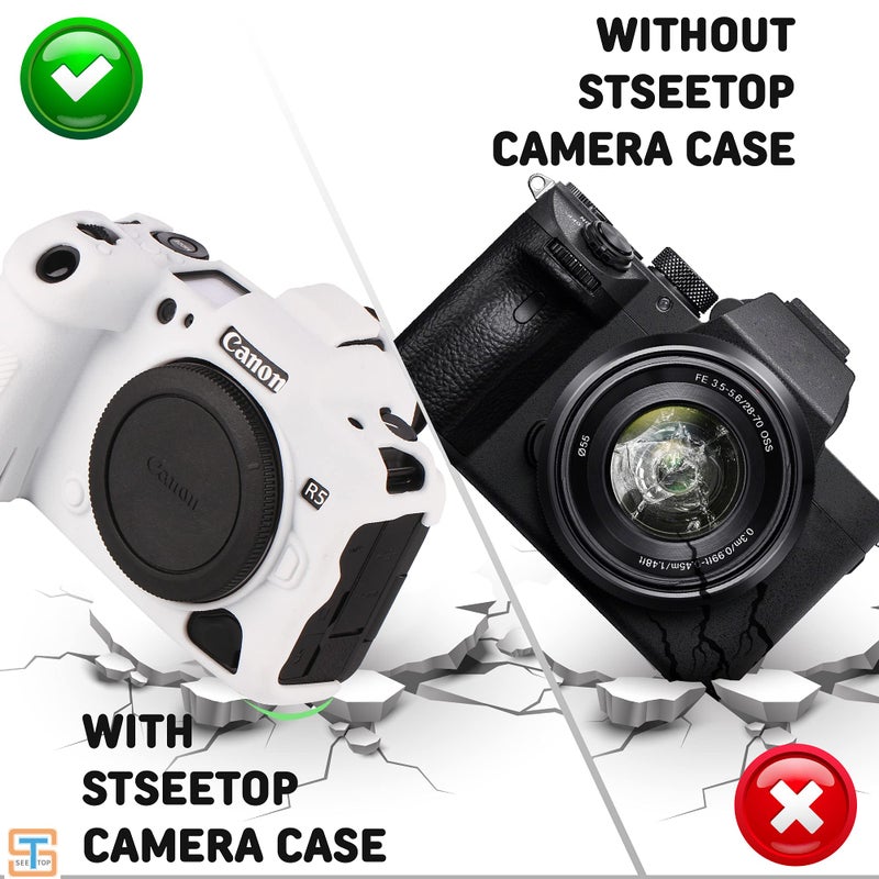 STSEETOP Camera Case for Canon R5 - Silicone Protective DSLR Skin Cover, Detachable Cage, Shockproof, Dustproof (White) - Image 5