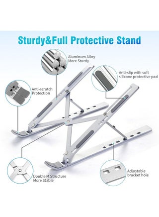 Laptop Stand for Desk, Adjustable Laptop Riser ABS+Silicone Foldable Portable Laptop Holder, Ventilated Cooling Notebook Stand for MacBook Pro Air, Lenovo, Dell, HP, Laptops,Tablet Silver - view 2