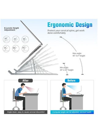 Laptop Stand for Desk, Adjustable Laptop Riser ABS+Silicone Foldable Portable Laptop Holder, Ventilated Cooling Notebook Stand for MacBook Pro Air, Lenovo, Dell, HP, Laptops,Tablet Silver - view 3