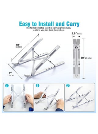 Laptop Stand for Desk, Adjustable Laptop Riser ABS+Silicone Foldable Portable Laptop Holder, Ventilated Cooling Notebook Stand for MacBook Pro Air, Lenovo, Dell, HP, Laptops,Tablet Silver - view 4