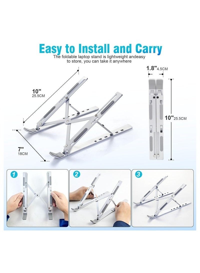 ترينفي حامل كمبيوتر محمول للمكتب، حامل كمبيوتر محمول قابل للتعديل مصنوع من مادة ABS+سيليكون، حامل كمبيوتر محمول محمول قابل للطي، حامل تبريد جيد التهوية لأجهزة ماك بوك برو إير، لينوفو، ديل، إتش بي، أجهزة الكمبيوتر المحمولة، الأجهزة اللوحية، لون فضي - Image 4