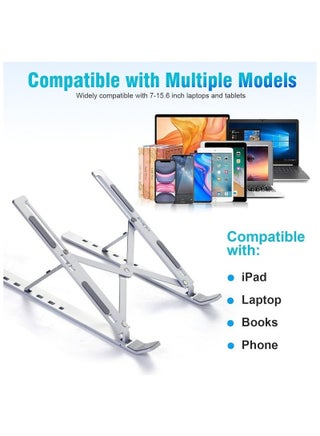 Laptop Stand for Desk, Adjustable Laptop Riser ABS+Silicone Foldable Portable Laptop Holder, Ventilated Cooling Notebook Stand for MacBook Pro Air, Lenovo, Dell, HP, Laptops,Tablet Silver - view 5