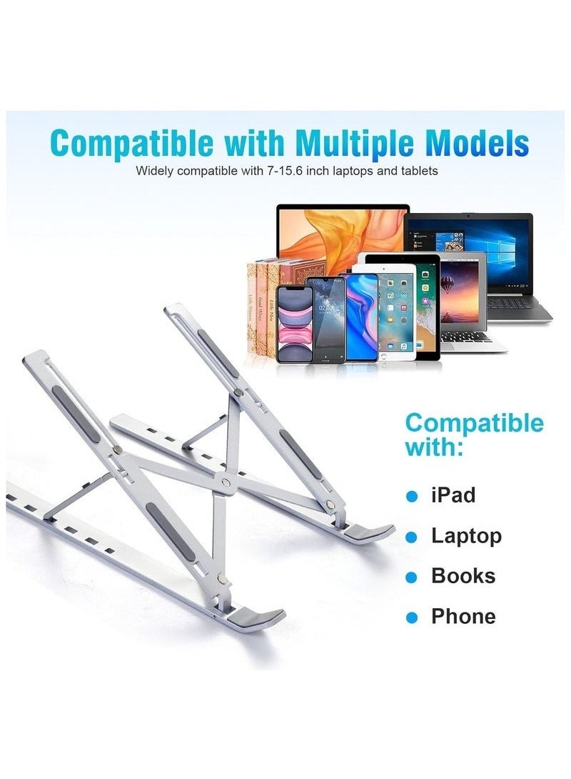 ترينفي حامل كمبيوتر محمول للمكتب، حامل كمبيوتر محمول قابل للتعديل مصنوع من مادة ABS+سيليكون، حامل كمبيوتر محمول محمول قابل للطي، حامل تبريد جيد التهوية لأجهزة ماك بوك برو إير، لينوفو، ديل، إتش بي، أجهزة الكمبيوتر المحمولة، الأجهزة اللوحية، لون فضي - Image 5