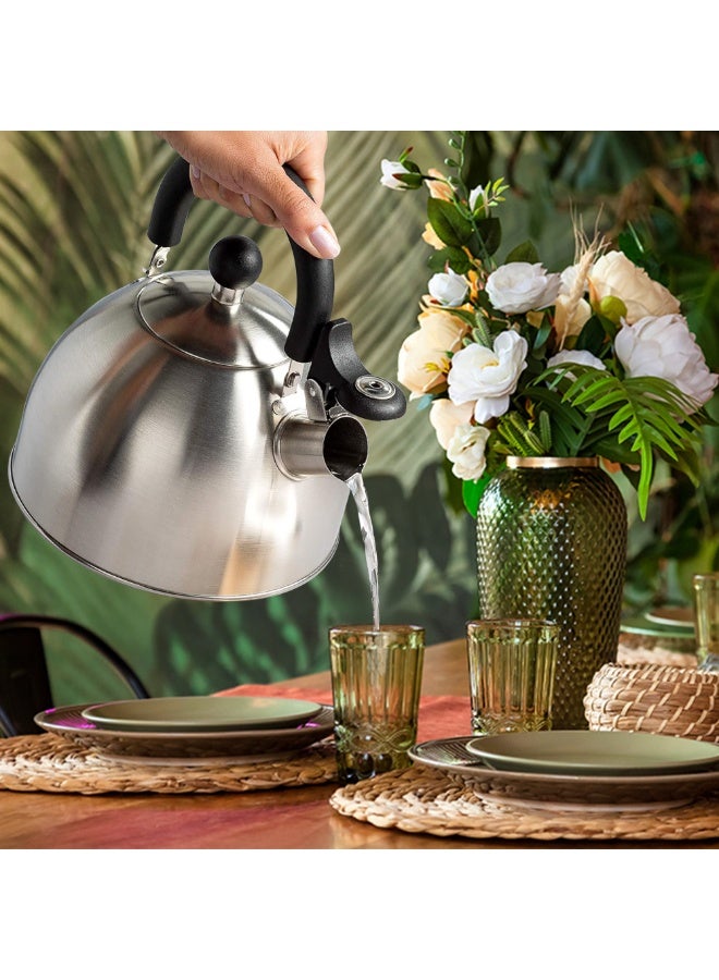 سويت هوم غلاية شاي من الستانلس ستيل من سويت هوم – سعة 3 لتر غلاية ماء للاستخدام على الموقد مع مقبض قابل للطي بملمس بارد، غليان سريع، تشطيب غير لامع، وتنبيه بالصفير – آمنة للطعام، متينة ومثالية للمنزل والمطبخ والتخييم وتحضير الشاي أو القهوة – خيار رائع كهدية - Image 2