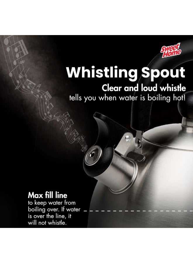 سويت هوم غلاية شاي من الستانلس ستيل من سويت هوم – سعة 3 لتر غلاية ماء للاستخدام على الموقد مع مقبض قابل للطي بملمس بارد، غليان سريع، تشطيب غير لامع، وتنبيه بالصفير – آمنة للطعام، متينة ومثالية للمنزل والمطبخ والتخييم وتحضير الشاي أو القهوة – خيار رائع كهدية - Image 3