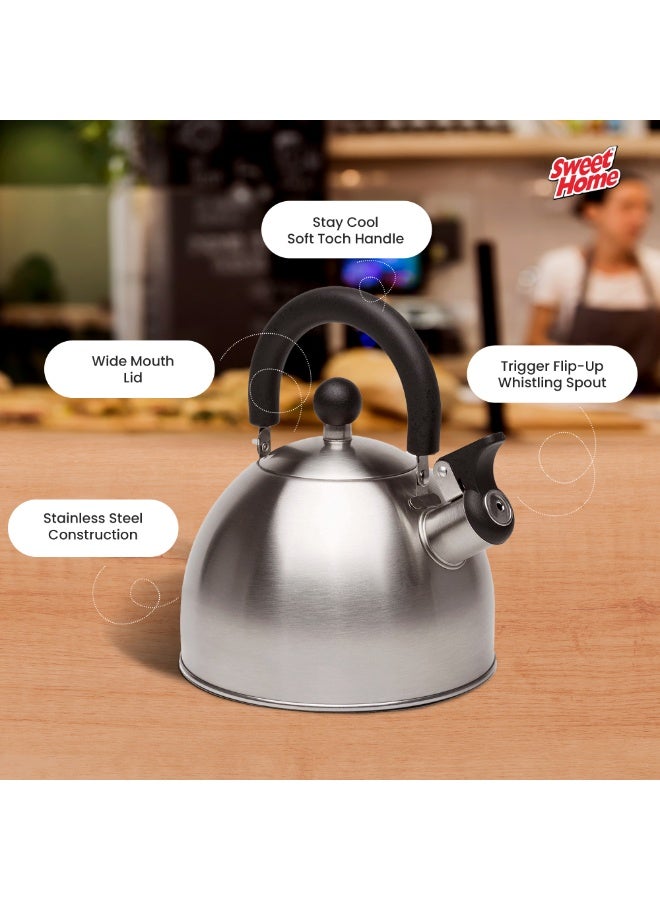 سويت هوم غلاية شاي من الستانلس ستيل من سويت هوم – سعة 3 لتر غلاية ماء للاستخدام على الموقد مع مقبض قابل للطي بملمس بارد، غليان سريع، تشطيب غير لامع، وتنبيه بالصفير – آمنة للطعام، متينة ومثالية للمنزل والمطبخ والتخييم وتحضير الشاي أو القهوة – خيار رائع كهدية - Image 5