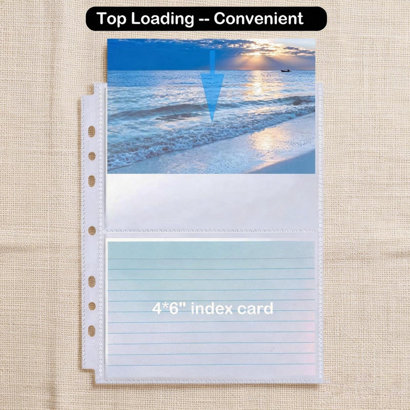 BYSLBTY 4x6 Index Card Holder,100 Card Sleeves, Holds 200 Pieces Cards, Recipe Card protectors, Flash Cards Organizer(4X6) - Image 5