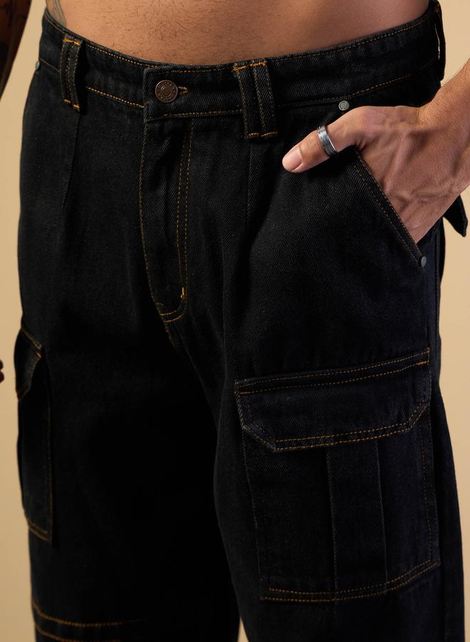 Mascln Sassafras Mid Rise Relaxed Fit Baggy Jeans with Cargo Pockets by Styli - Image 4
