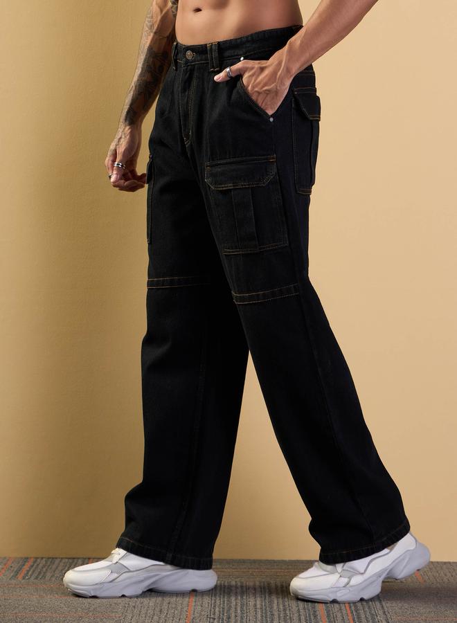 Mascln Sassafras Mid Rise Relaxed Fit Baggy Jeans with Cargo Pockets by Styli - Image 3