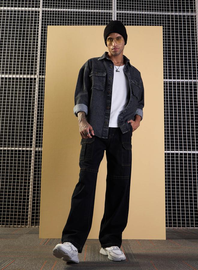 Mascln Sassafras Mid Rise Relaxed Fit Baggy Jeans with Cargo Pockets by Styli - Image 2