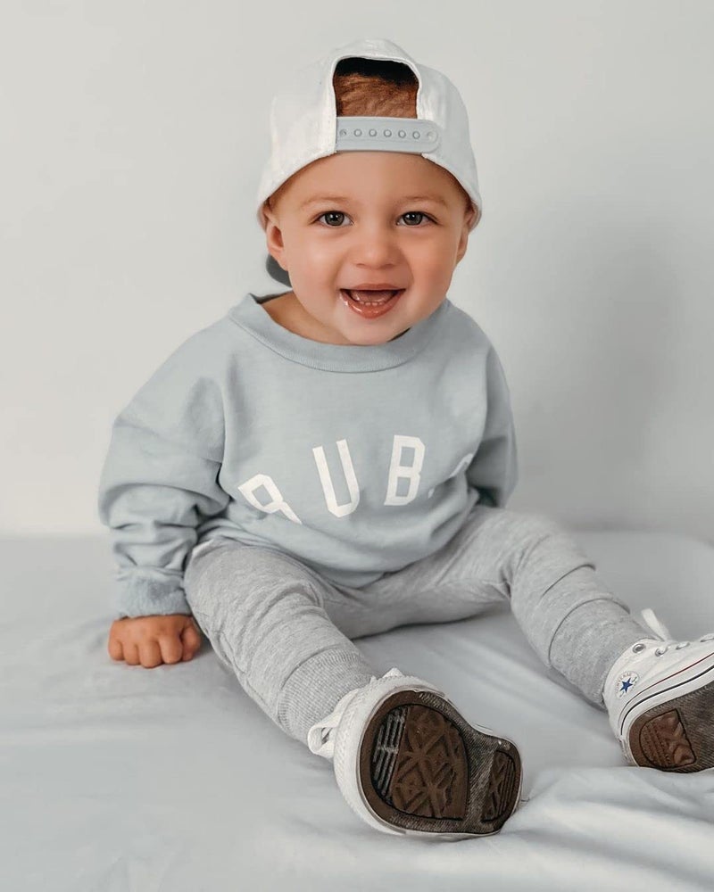 BeQeuewll Baby Boy Clothes Outfits 2pcs Letter Print Crewneck Sweatshirt Pants Sweatsuit Little Boy Clothing(Bubs Blue, 12-18 Months) - Image 2